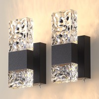 Hitoo Wall Sconces Set Of Two Modern Wall Lights 3000K6000K Dimmable Led Crystal Lights With Wireless Lights For Bedroom Livi