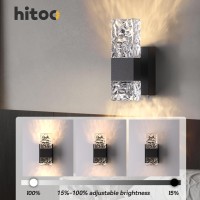 Hitoo Wall Sconces Set Of Two Modern Wall Lights 3000K6000K Dimmable Led Crystal Lights With Wireless Lights For Bedroom Livi