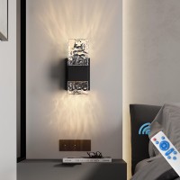 Hitoo Wall Sconces Set Of Two Modern Wall Lights 3000K6000K Dimmable Led Crystal Lights With Wireless Lights For Bedroom Livi