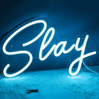 Sylhome Slay Blue Led Neon Light Sign Cool Boys Girls Preppy Bedroom Game Play Room Desk Wall Decor Sign Club Pub Bar Man Cave G