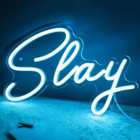 Sylhome Slay Blue Led Neon Light Sign Cool Boys Girls Preppy Bedroom Game Play Room Desk Wall Decor Sign Club Pub Bar Man Cave G