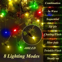 Aneeway 400 Led Christmas Tree Lights Christmas Lights With 8 Light Modes Memory Function 66Ft X 16 String Lights With Timi