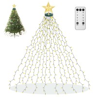 Aneeway Christmas Tree Lights With Star Toppers, 410 Led Christmas Lights With 8 Modes & Memory Function, 6.6Ft X 16 String Lights With Remote Control & Timing For Christmas Ornaments - Warm White