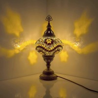 Turkish Moroccan Style Mosaic Multicoloured Desk Table Lamp, Bronze Base, Unique Light Large Globe (3009)