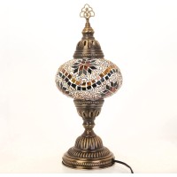 Turkish Moroccan Style Mosaic Multicoloured Desk Table Lamp, Bronze Base, Unique Light Large Globe (3009)