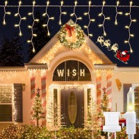 Oopswow Icicle Lights Outdoor, 23Ft 200 Connectable Icicle Christmas Lights,Warm White Plug In Curtain String Lights For Indoor Wedding Party Holiday Xmas Yard Patio Window Decorations