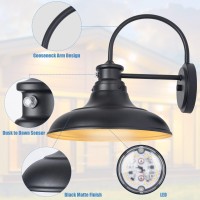 Dusk To Dawn Led Outdoor Barn Lights - 2 Packs Farmhouse Gooseneck Exterior Light Fixture Wall Mount, 12.25