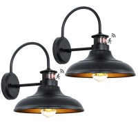 2 Packs Motion Sensor Outdoor Barn Lights Dusk To Dawn Farmhouse Gooseneck Barn Light 12In Large Black Porch Light Fixture Wa