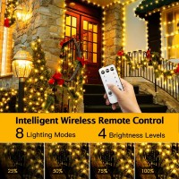 Yilinm Christmas Lights Outdoor, 197Ft 600 Led String Lights 8 Modes & Timer Christmas Tree Lights Plug In Green Wire Ip67 Waterproof Fairy Light For Xmas House Yard Holiday Decorations(Warm White)