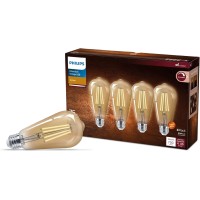 Philips Led Vintage Flicker-Free Clear Spiral St19 Bulb - Amber 2000K - 4 Pack- 8.8W=75W - 700 Lumen - E26 Base - Dimmable - Eye Comfort Technology