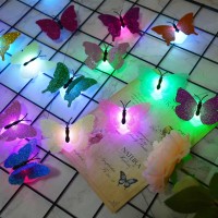 Cynzia 3D Led Butterfly Night Lights 20Pcs Single And Double Butterfly Decoration Light Glowing Flash Wall Stickers Light For