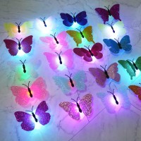 Cynzia 3D Led Butterfly Night Lights 40Pcs Single And Double Butterfly Decoration Light Glowing Flash Wall Stickers Light For