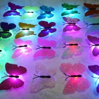 Cynzia 3D Led Butterfly Night Lights 40Pcs Single And Double Butterfly Decoration Light Glowing Flash Wall Stickers Light For