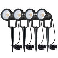 Broics Led Landscape Lights 7W Landscape Spotlight 120V Ac Outdoor Lawn Pathway Garden Spotlight With Stake Ip66 Waterproof 2700K Landscape Light Ul Cord 5-Ft With Plug (4 Pack, Warm White)