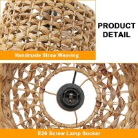 Cosylux Farmhouse Plug In Pendant Light Fixture, Rustic Ceiling Light Hanging Lamp With Plug In Cord Adjustable, Woven Rattan Wicker Water Lettuce Lamp Shade