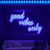 Larsweryar Blacklight Blue Neon Sign Light Wall Tapestry Uv Reactive Good Vibes Only Word Cool Tapestries Light Up Neon Poster For Room Decor, Cute Funny Quote Tapestry For Bedroom Aesthetic Teen Girl Boys 28.7