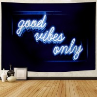 Larsweryar Blacklight Blue Neon Sign Light Wall Tapestry Uv Reactive Good Vibes Only Word Cool Tapestries Light Up Neon Poster For Room Decor, Cute Funny Quote Tapestry For Bedroom Aesthetic Teen Girl Boys 28.7