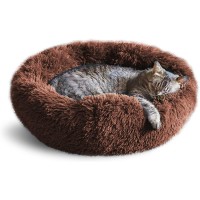 Whiskers Friends Calming Cat Bed, Cat Beds For Indoor Cats, Small Dog Bed, Large Cat Bed, Cute Fluffy Round Donut Cat Beds Furniture, Anti Anxiety Pet Bed - Up To 25 Lbs - Washable