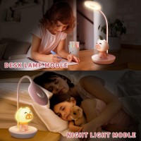 Comprafun Kids Desk Lamp Pink Dimming Desk Lamp For Girls With Exclusive Cartoon Look Cute Night Light For Kids Bedroom Eyec