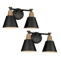 Femila Bathroom Light Fixtures 2 Pack, Matte Black Vanity Lights With Hammered Metal Shade, 2-Lights Bathroom Vanity Light Wall Lamp For Mirror Kitchen Bedroom, 4Fg59B-2W-2Pk Bk