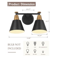 Femila Black Bathroom Light Fixtures, 2-Light Bathroom Vanity Lights Over Mirror With Hammered Metal Shade, Modern Wall Sconces Lighting For Kitchen Bedroom Living Room, 4Fg59B-2W Bk