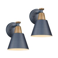 Femila Modern Wall Sconces Set Of 2, 1-Light Wall Lighting Bathroom Sconces Single Vanity Light, Hammered Metal Shade, Dark Blue,4Fg59B-2 Blue