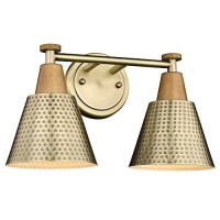 Femila Bathroom Light Fixtures, 2-Light Bathroom Vanity Lights Over Mirror, Antique Brass Wall Sconces, Hammered Metal Shade, 4Fg59B-2W Bg