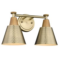 Femila Bathroom Light Fixtures, 2-Light Bathroom Vanity Lights Over Mirror, Antique Brass Wall Sconces, Hammered Metal Shade, 4Fg59B-2W Bg