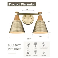 Femila Bathroom Light Fixtures, 2-Light Bathroom Vanity Lights Over Mirror, Antique Brass Wall Sconces, Hammered Metal Shade, 4Fg59B-2W Bg