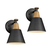 Femila Wall Sconces Set Of 2, 1-Light Matte Black Bathroom Light Fixtures, Modern Single Vanity Light Wall Lamp With Hammered Metal Shade, 4Fg59B-2 Bk