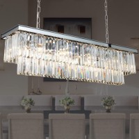 Antilisha Chrome Crystal Chandelier Lighting L39'' Rectangular Modern Dining Room Lighting Fixture Rectangle Light Fixture Ceiling Hanging For Kitchen Island Over Table Linear