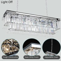 Antilisha Chrome Crystal Chandelier Lighting L39'' Rectangular Modern Dining Room Lighting Fixture Rectangle Light Fixture Ceiling Hanging For Kitchen Island Over Table Linear