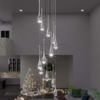 Ykolupty H120 Long Crystal Raindrop Chandelier 12 Lights Foyer Pendant Lighting Entrwey High Ceiling Chandeliers Led Dimmable