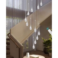 Ykolupty H120 Long Crystal Raindrop Chandelier 12 Lights Foyer Pendant Lighting Entrwey High Ceiling Chandeliers Led Dimmable