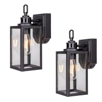 Gruenlich Dusk To Dawn Outdoor Wall Lantern, Pir Motion Sensor Wall Sconce, E26 Base Max 60W, Metal Housing Plus Glass, Matte Black Finish, Bulb Not Included, 2-Pack