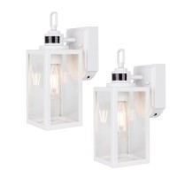 Gruenlich Dusk To Dawn Outdoor Wall Lantern, Pir Motion Sensor Wall Sconce, E26 Base Max 60W, Metal Housing Plus Glass, White Finish, Bulb Not Included, 2-Pack