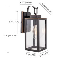 Gruenlich Outdoor Wall Lantern, Led Wall Sconce, E26 Base Max 60W, Metal Housing Plus Glass, Oil Rubbed Bronze Finish, Etl Rated, Bulb Not Included, 1-Pack