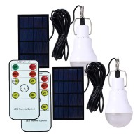 Abzxt Solar Powered Lamp Remote Control Portable Led Bulb Lights Solar Energy Panel Led Lighting For Camp Tent Night Fishing Emergency Lights Flash 350Lm(Pack Of 2+Remote Control)