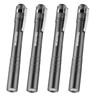 Workpro Led Pen Light Set, Battery-Powered Aluminum Handheld Flashlights, Pocket Torch Penlight With High Lumens For Camping, Outdoor, Emergency, Everyday, 8Aaa Batteries Included, Gray (4-Pack)