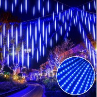 Eeieer Christmas Lights Outdoor, Meteor Shower Lights 16 Inches 10 Tubes 320 Led Connectable Snowfall Lights Falling Rain Icicle Cascading Lights For Tree Yard Patio Party Holiday Decoration-Blue