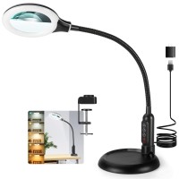 Jeedefi 2-In-1 Magnifying Glass With Light And Stand, 5 Lighting Modes Stepless Dimmable Led Magnifying Clamp Lamp, 8X Desk Lighted Magnifier Hands Free For Craft Close Work Mini Painting Hobby, Black