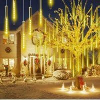 Eeieer Christmas Lights Outdoor, 240 Led Meteor Shower Rain Lights 11.8 Inches 10 Tubes Raindrop Lights Waterproof Falling Rain Snowfall Lights For Tree Porch Yard Patio Roof Yard Garden-Warm White