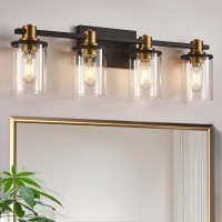 4 Light Bathroom Vanity Light Black And Gold Bathroom Light Fixtures With Clear Glass Shade Matte Black Finish Brushed Gold C