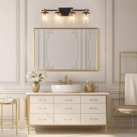 4 Light Bathroom Vanity Light Black And Gold Bathroom Light Fixtures With Clear Glass Shade Matte Black Finish Brushed Gold C