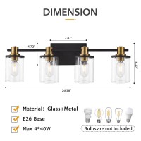 4 Light Bathroom Vanity Light Black And Gold Bathroom Light Fixtures With Clear Glass Shade Matte Black Finish Brushed Gold C