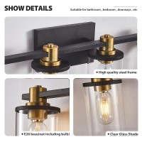 4 Light Bathroom Vanity Light Black And Gold Bathroom Light Fixtures With Clear Glass Shade Matte Black Finish Brushed Gold C