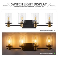 4 Light Bathroom Vanity Light Black And Gold Bathroom Light Fixtures With Clear Glass Shade Matte Black Finish Brushed Gold C