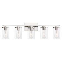 Fabulis 5-Light Bathroom Vanity Light Fixtures, Brushed Nickel Vanity Lights With Clear Glass Shade, Sconces Wall Light Fixtures For Bathroom Lighting