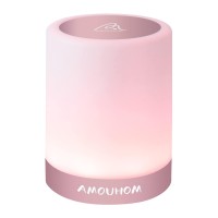 Amouhom Touch Control Lamp, Table Bedside Night Light, Portable Led Light With Dimmable Warm White Light & 6 Different And 16 Gradient Colores Changing(Rose Gold)