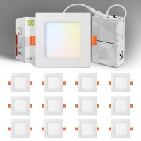 Asd 12 Pack Ultra Thin Square Led Recessed Lighting 4 Inch, 5 Cct 2700K-5000K Selectable, 12W 50W Eqv, Dimmable Canless Led Ceiling Square Downlight With J-Box, 784Lm High Brightness - Ul Energy Star